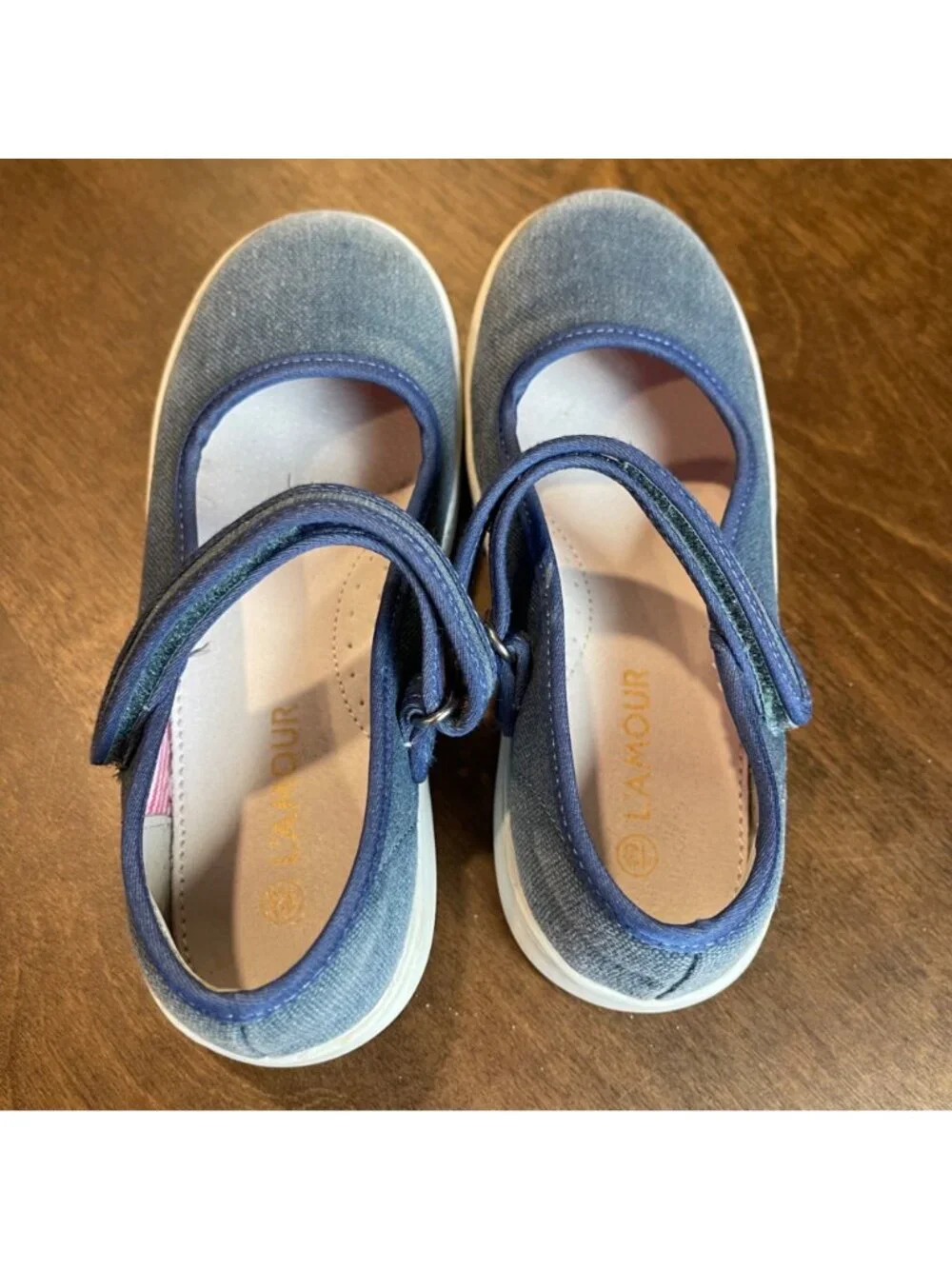 L'amour Jenna Mary‎ Jane Flat Girls Size 13 Chambray Blue Hook and Loop Closure